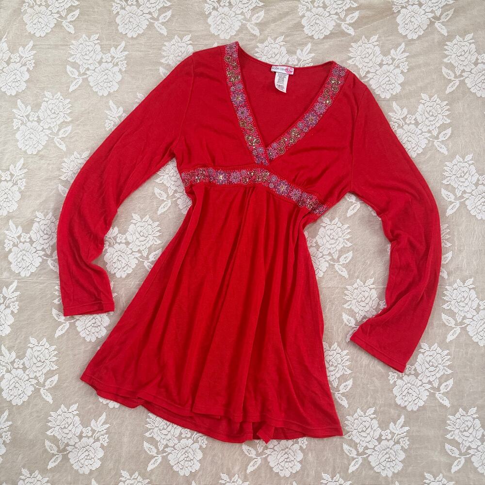 Vintage Y2K Body Central Embellished Babydoll Top Size Large